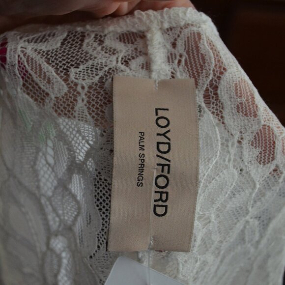 Sz 4 Loyd/Ford White Lace Top Contrast Sequin 3/4 Sleeve Blouse Top - Picture 6 of 7
